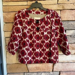 Michael Kors red tan linen 3/4 sleeve jacket Like New Medium